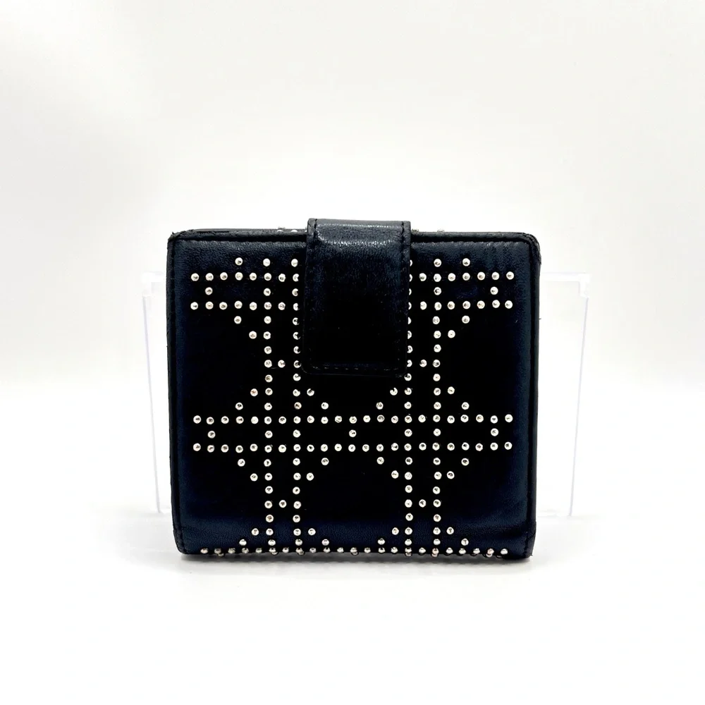 Authentic Vintage Christian DIOR Black Leather Studded Compact Wallet